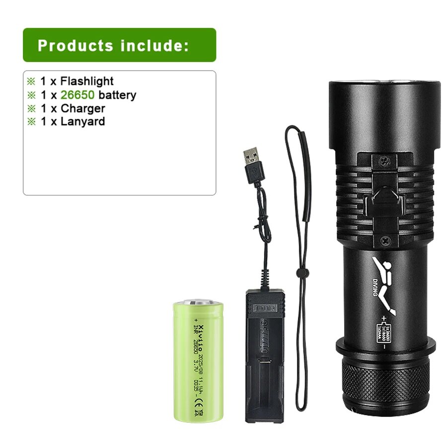 Фонарь HQ306 XHP220, 26650, зарядное устройство