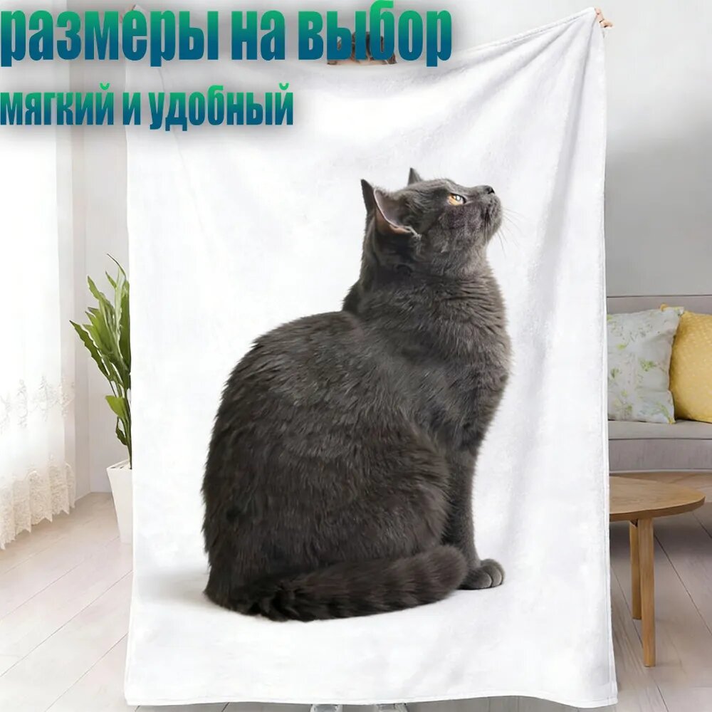 Плед 150x100 см велсофт плюшевый, с фотопринтом животные бежевый