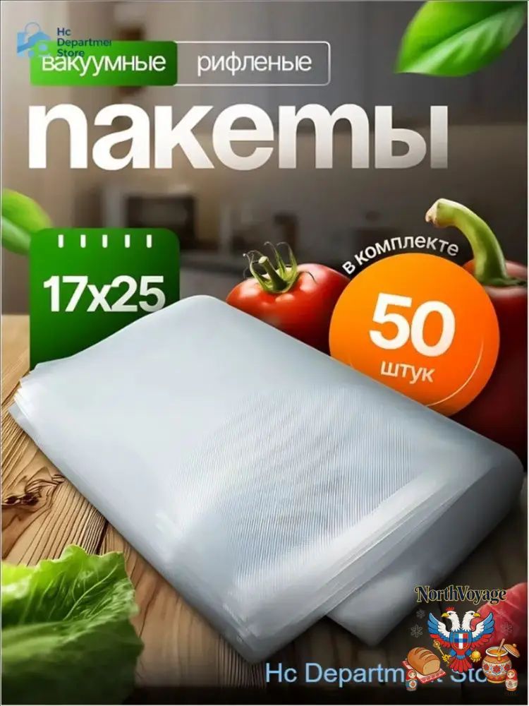 Пакеты для вакууматора рифленые, сувид, для хранения и заморозки продуктов 17х25 см 50 штук