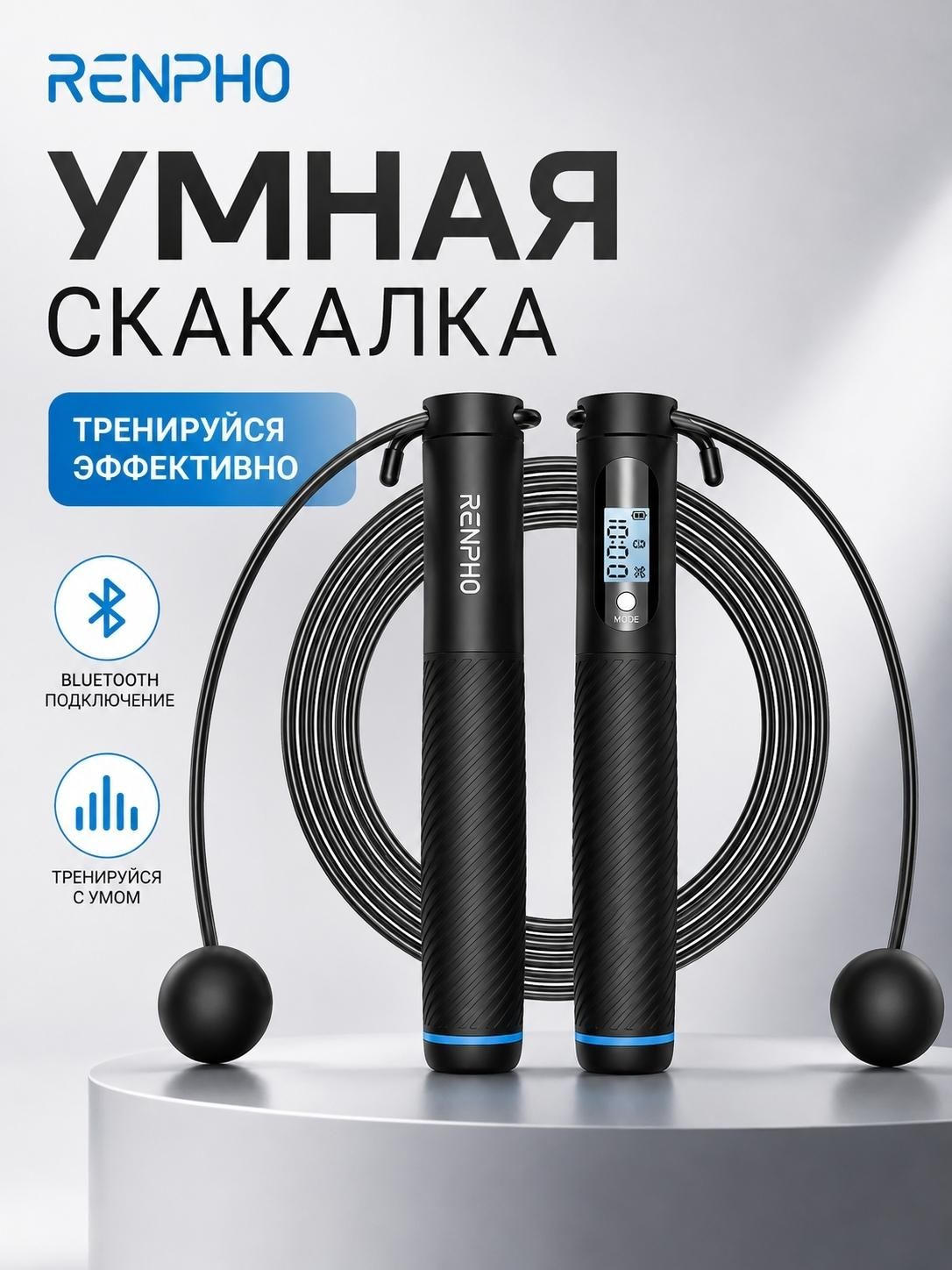 Спортивная скакалка RENPHO Smart Jump Rope 2 R-Q008 с 2 сменными насадками