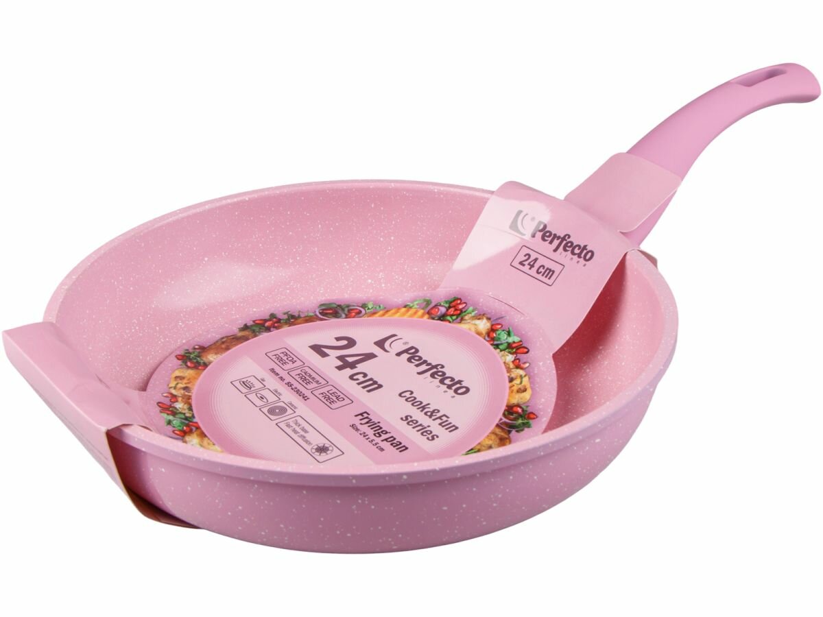 Сковорода антипригарная алюминиевая 24 см PERFECTO LINEA Cook&Fun розовая (55-230241)