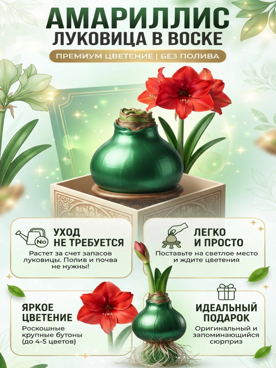 Амариллис в воске — живое цветочное чудо без горшка и земли!
