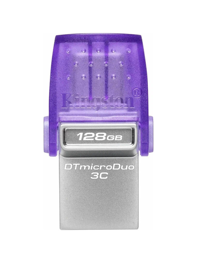 Kingston 128 ГБ USB-флеш-накопитель MicroDuo 3C (DTDUO3CG3/128GB), USB Type-C, до 200 Мб/сек, Пластик, фиолетовый меланж