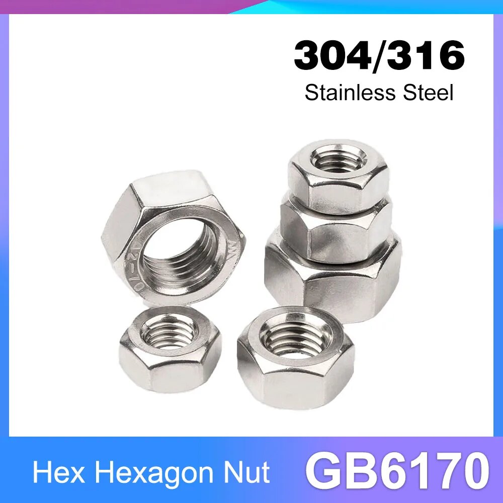 Шестигранные гайки из нержавеющей стали GB6170 M4-M24 10pcs M12, GB6170-316