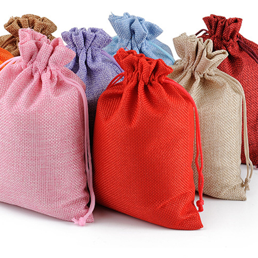 12 Штук 13x18 См Burlap Sack Для Хранения Ювелирных Изделий Дышащий Подарочный Мешочек Для Рождества Бежевый