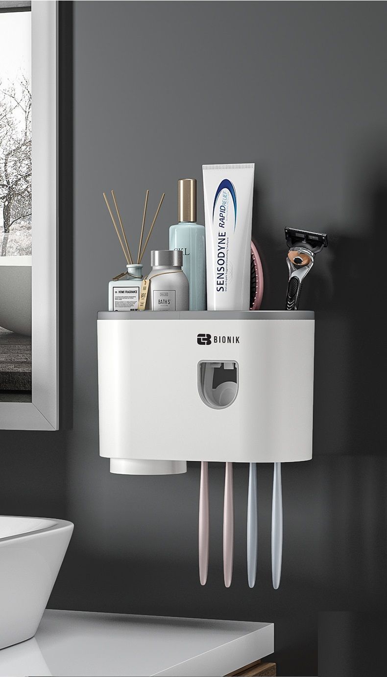 Дозатор для зубной пасты держатель для зубных щеток Bionik модель BK301 GRAY