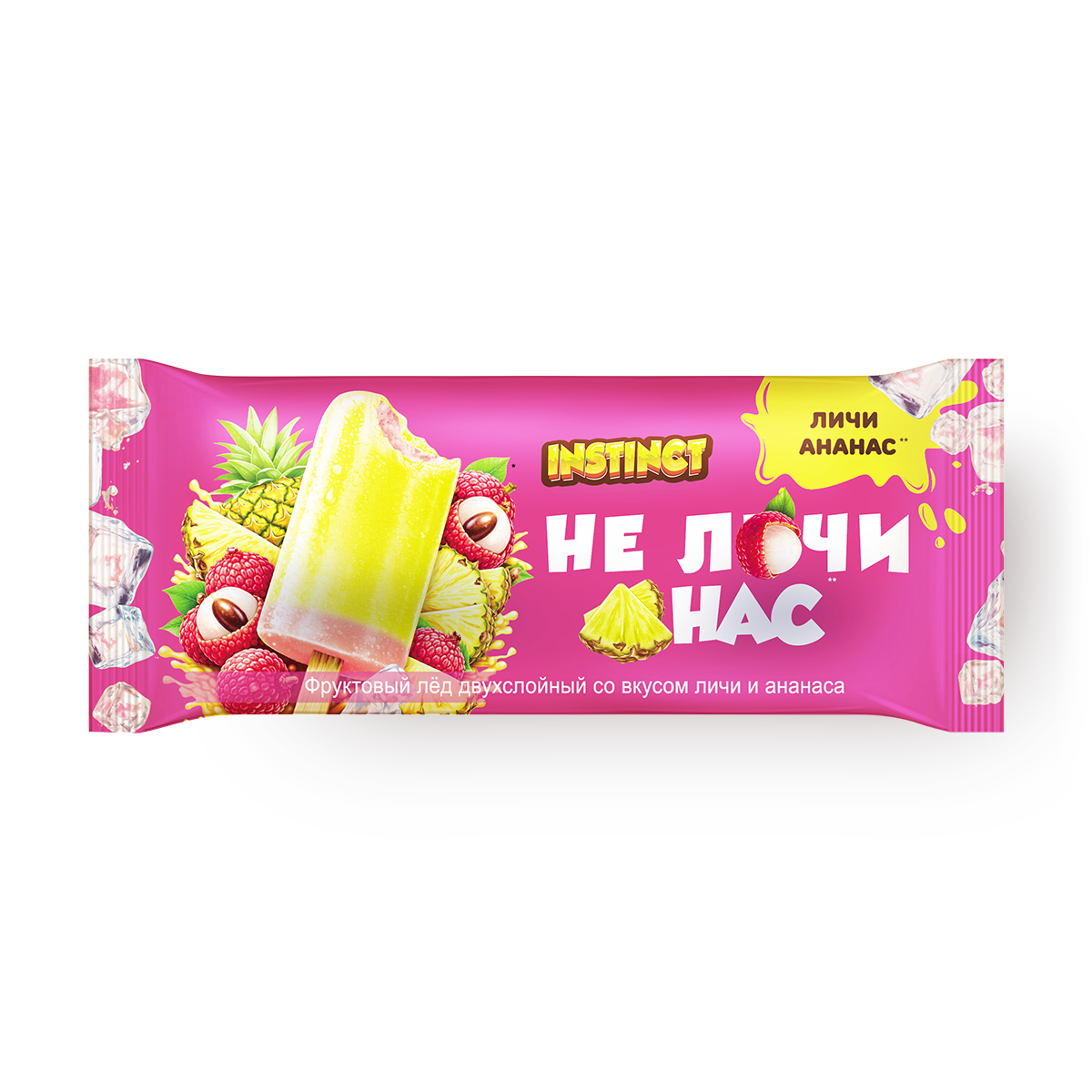 Фруктовый лёд Instinct, личи и ананас, двухслойный, на палочке, 22 г углеводов в 100 г