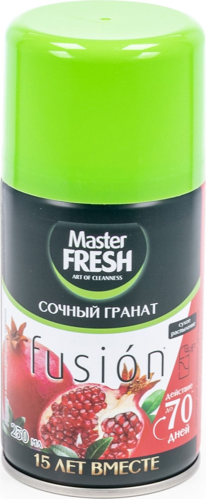 Освежитель воздуха Master Fresh / Мастер Фреш Fusion аэрозольный спрей Сочный Гранат для автоматических распыляющих устройств, с сухим распылением, 250мл / аромат для дома