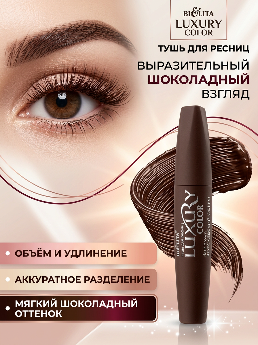 Тушь для ресниц Тёмно-коричневая Королевский объём, Белита 12 мл