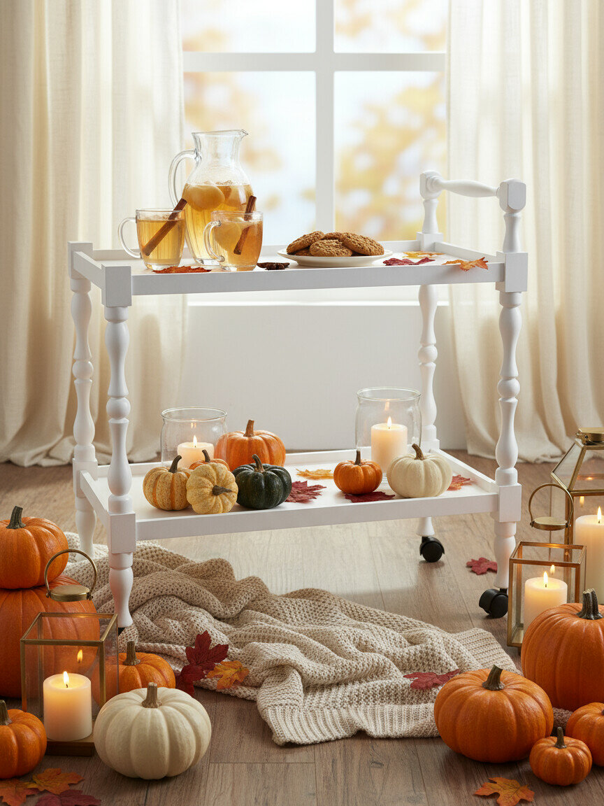 Стол сервировочный IFERS Бридж на колесиках, журнальный, с полкой белый — фото 1