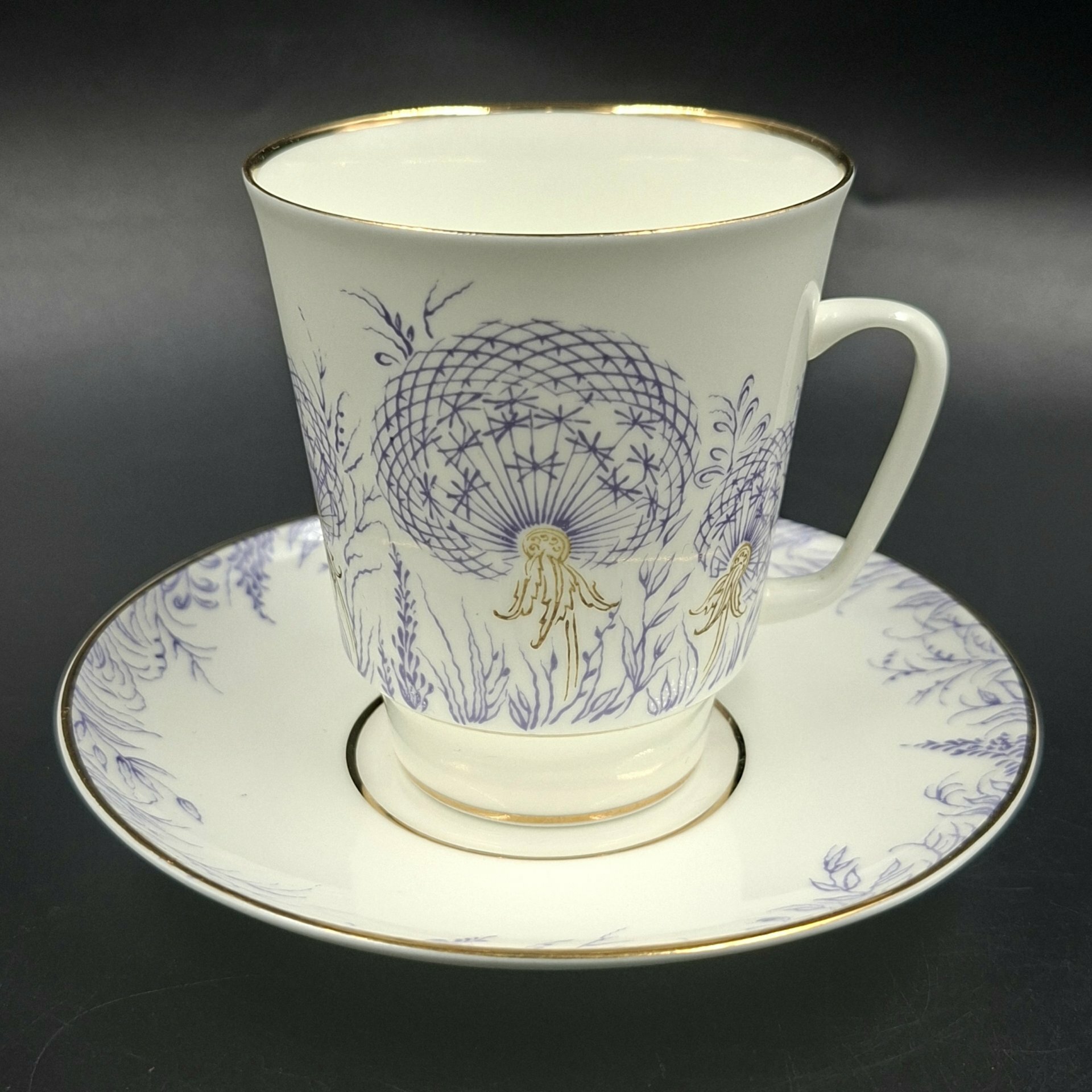 Пара кофейная "Одуванчик", автор формы "Майская" Э. М. Криммер, фарфор, деколь