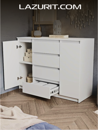 Изображение товара Комод для одежды большой белый Lazurit Эльбрус комод под телевизор высокий с ящиками дверцами в прихожую спальню 120х91