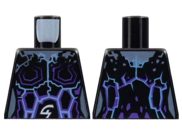 Torso Female Outline with Dark Purple and Bright Light Blue Rock/Lightning Effect and White Arcane Symbols Pattern, 973pb2728 Black U