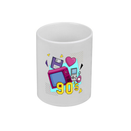 Кружка «90-е: ретро-техника и сердце яркие цвета» (белый)