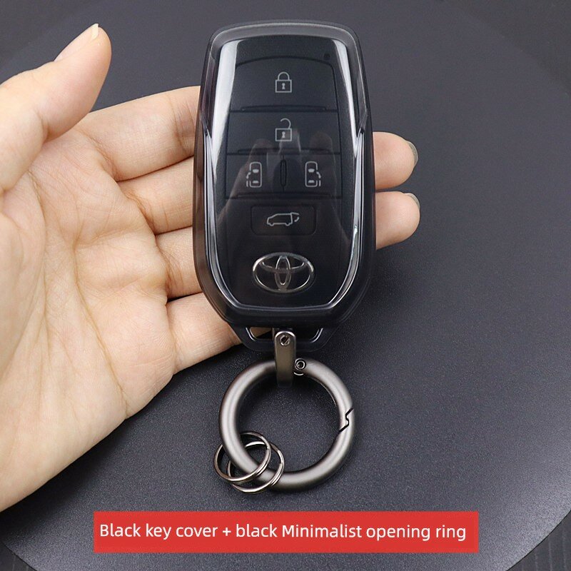 Ключевой брелок-чехол для Toyota Sienna 2021-2026 - черный, с черным простым кольцом