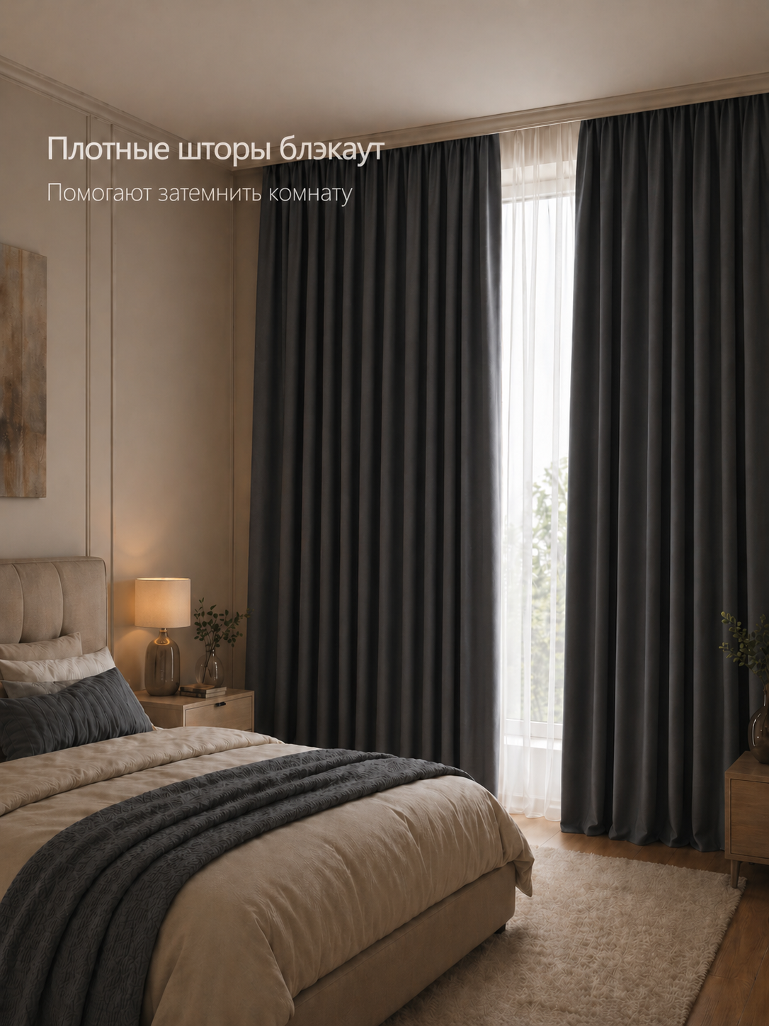 Комплект штор Блэкаут, ширина 300 см, высота 260 см, графит серый — фото 1