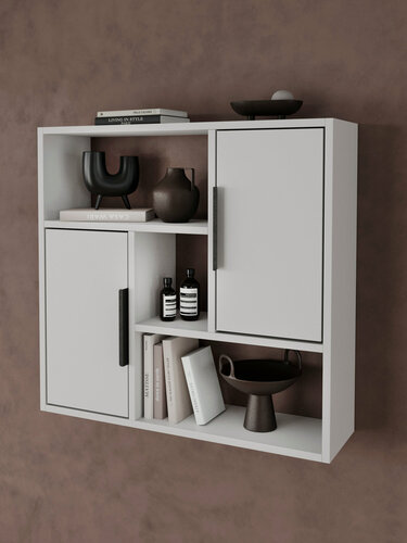Изображение товара Настенная полка JUST HOUSE, ЛДСП, 68x18x78,5 см, с дверцами, белая