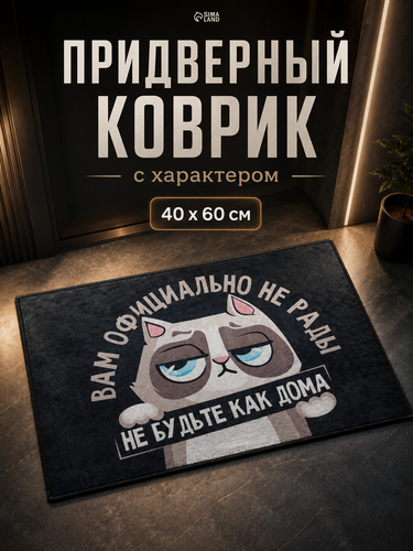 Изображение товара Коврик придверный «Кот», 40 × 60 см, синий, полиэстер, для дома