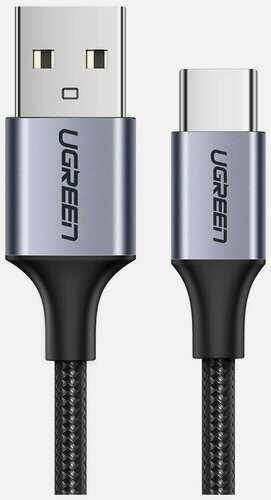 Изображение товара Кабель Ugreen USB A 2.0 - USB C, никелированная алюминиевая оплетка, 2 м (60128)