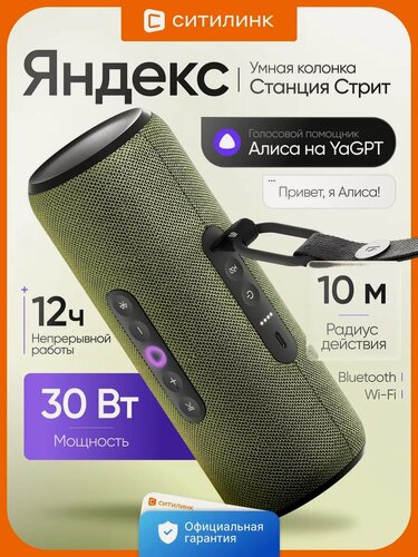 Изображение товара Умная портативная колонка Яндекс Станция Стрит с Алисой, зеленый, 30В, Wi-Fi YNDX-00030GRN