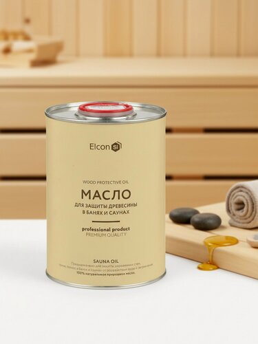 Изображение товара Масло для полков Elcon Sauna 1 л, бесцветная пропитка, защита древесины бани, сауны против влаги, плесени, грибка