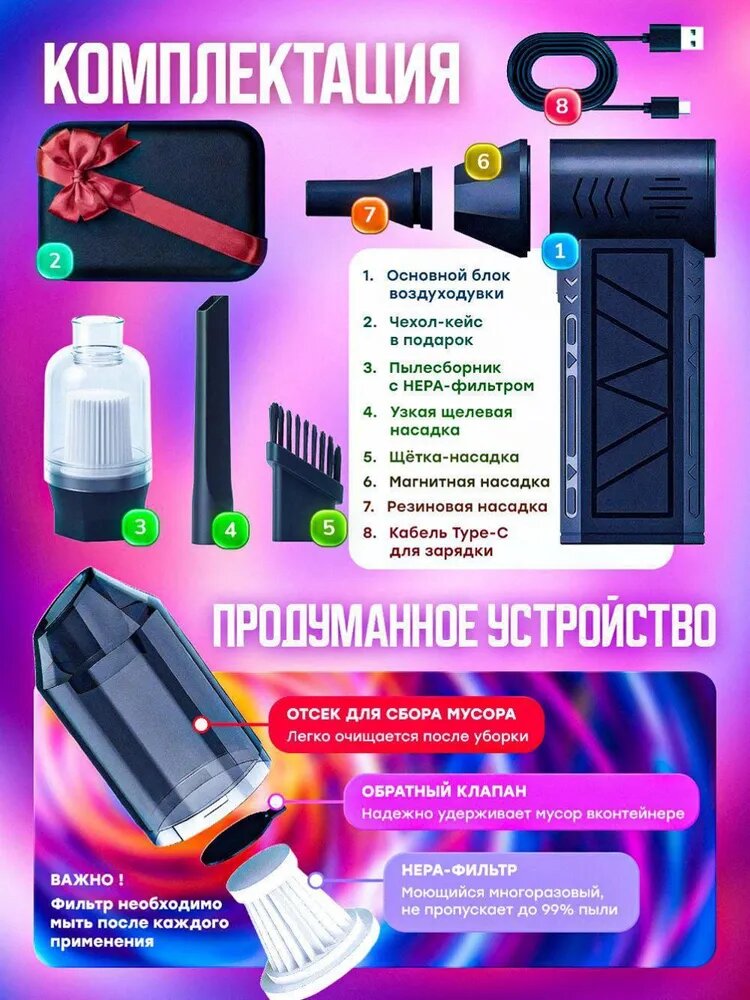 Садовый пылесос-воздуходувка с регулировкой мощности, функцией выдува воздуха и управлением на рукоятке, черный — фото 1