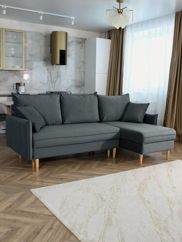 Изображение товара Диван-кровать угловой Фьорд с оттоманкой серый, правый угол, механизм Тик-так, 216х145х95 см