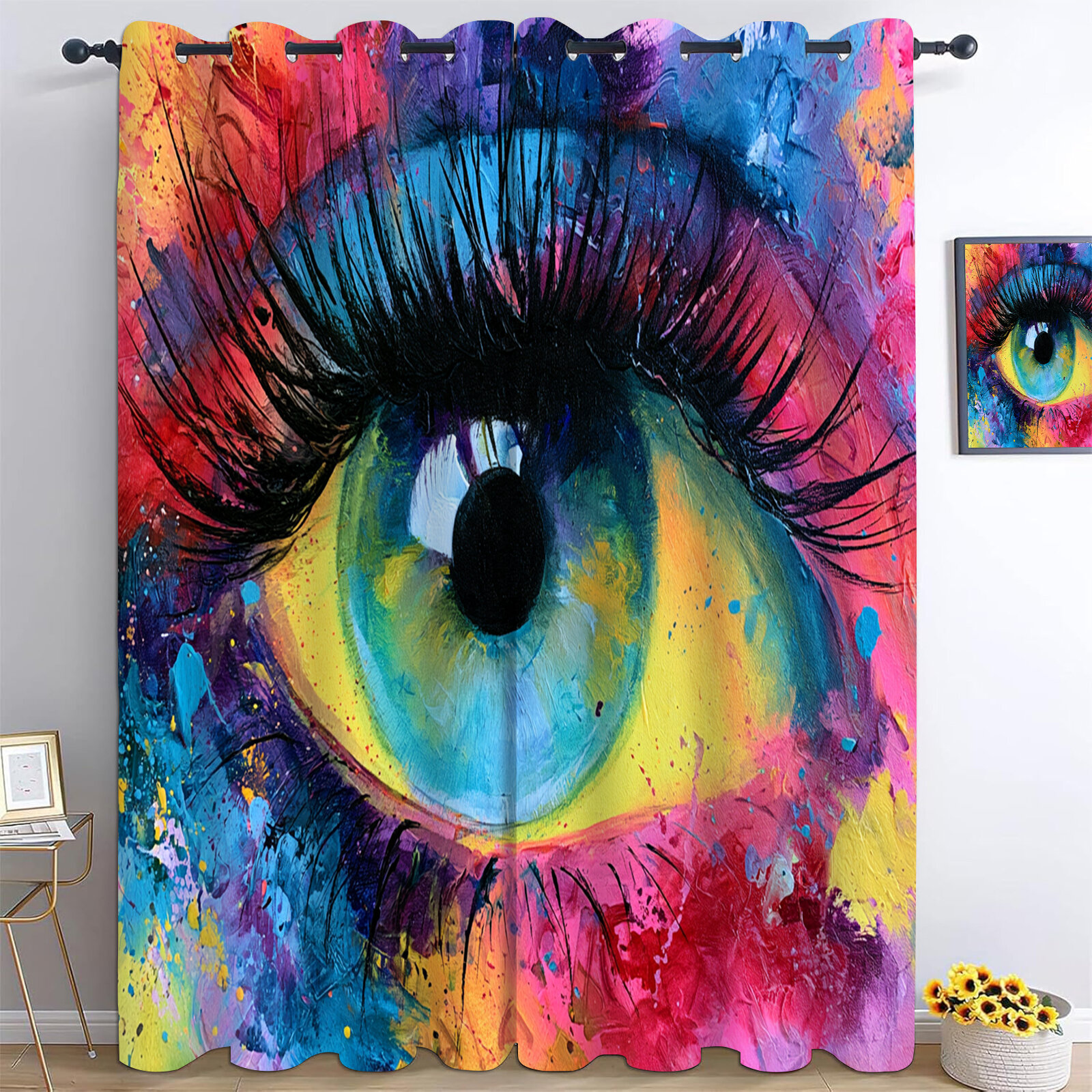 Комплект штор блэкаут на люверсах 145x240cm 2 шт, Глаза Поп-Арт плотные портьеры в спальню и гостиную