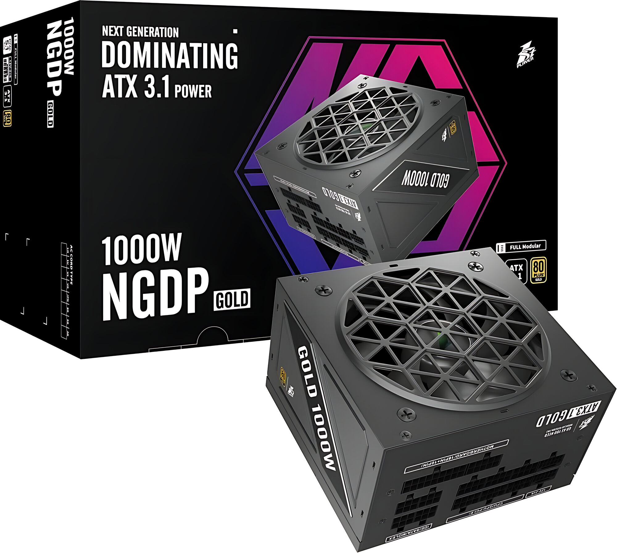 Блок питания 1STPLAYER NGDP 1000W Black, модульный, PCIe 5.0, 80 PLUS Gold (HA-1000BA4)