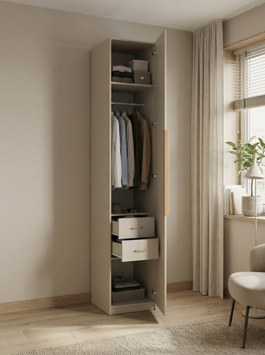 Изображение товара Шкаф-пенал Стич-13 с 2 ящиками, штангой для вешалок и длинной ручкой, ШхГхВ: 45х50х240 см, бежевый
