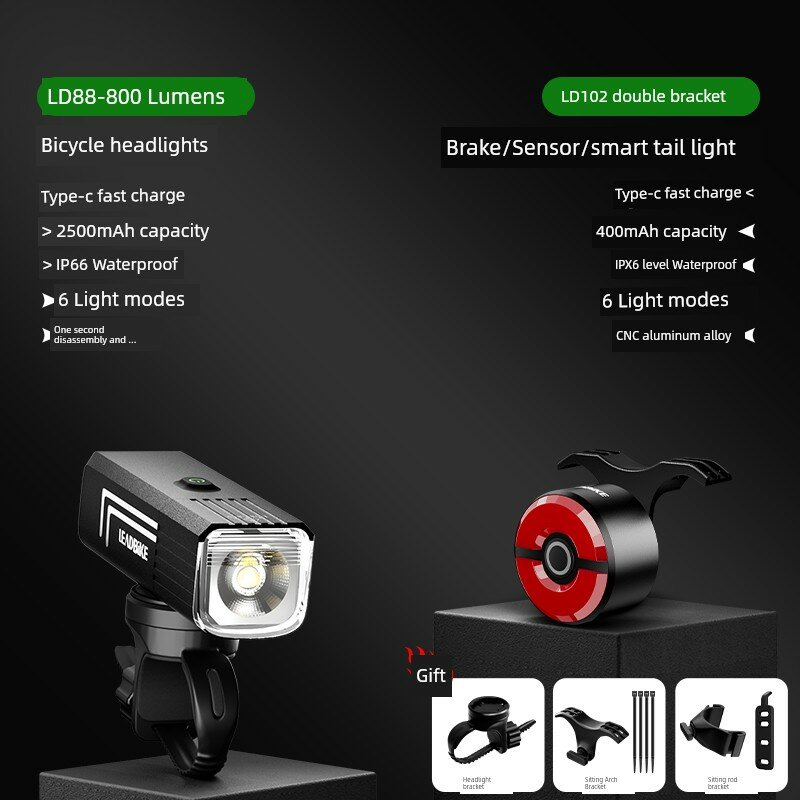 Система переднего и заднего фонаря велосипеда с LED-светом OSRAM 800 люменов, задний фонарь с датчиком тормоза для
