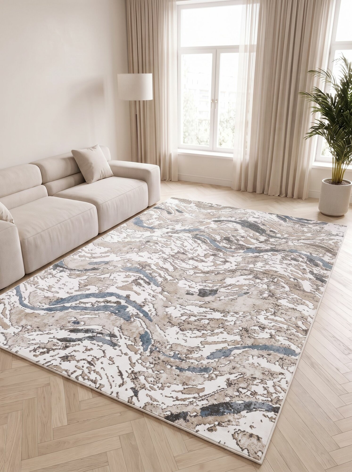 Ковер ворсовый 200x300 джутовый комнатный на пол в гостиную Moon Carpet