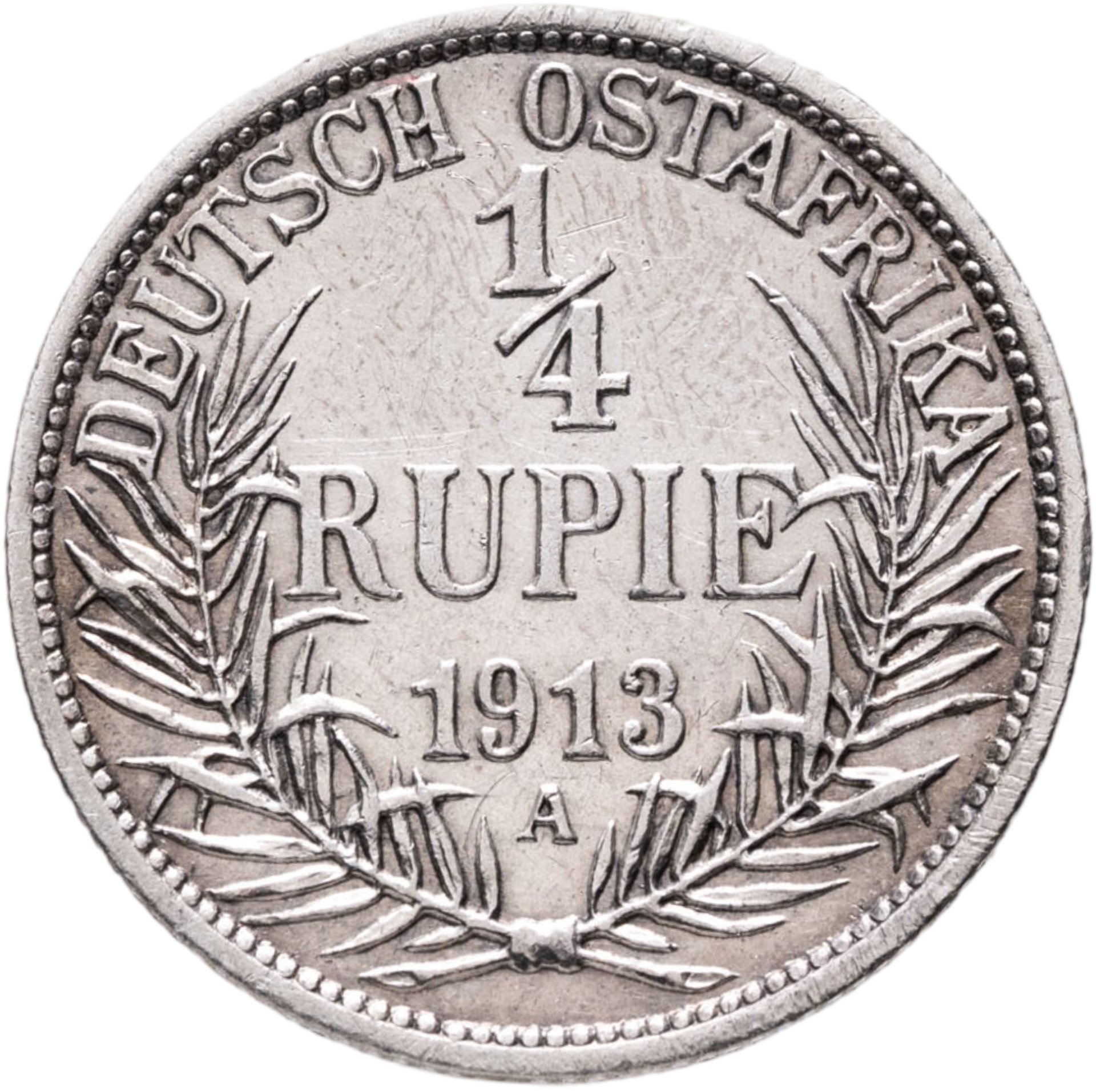 Германская Восточная Африка 1/4 рупии 1913, Серебро 917, в сохранности XF-AU