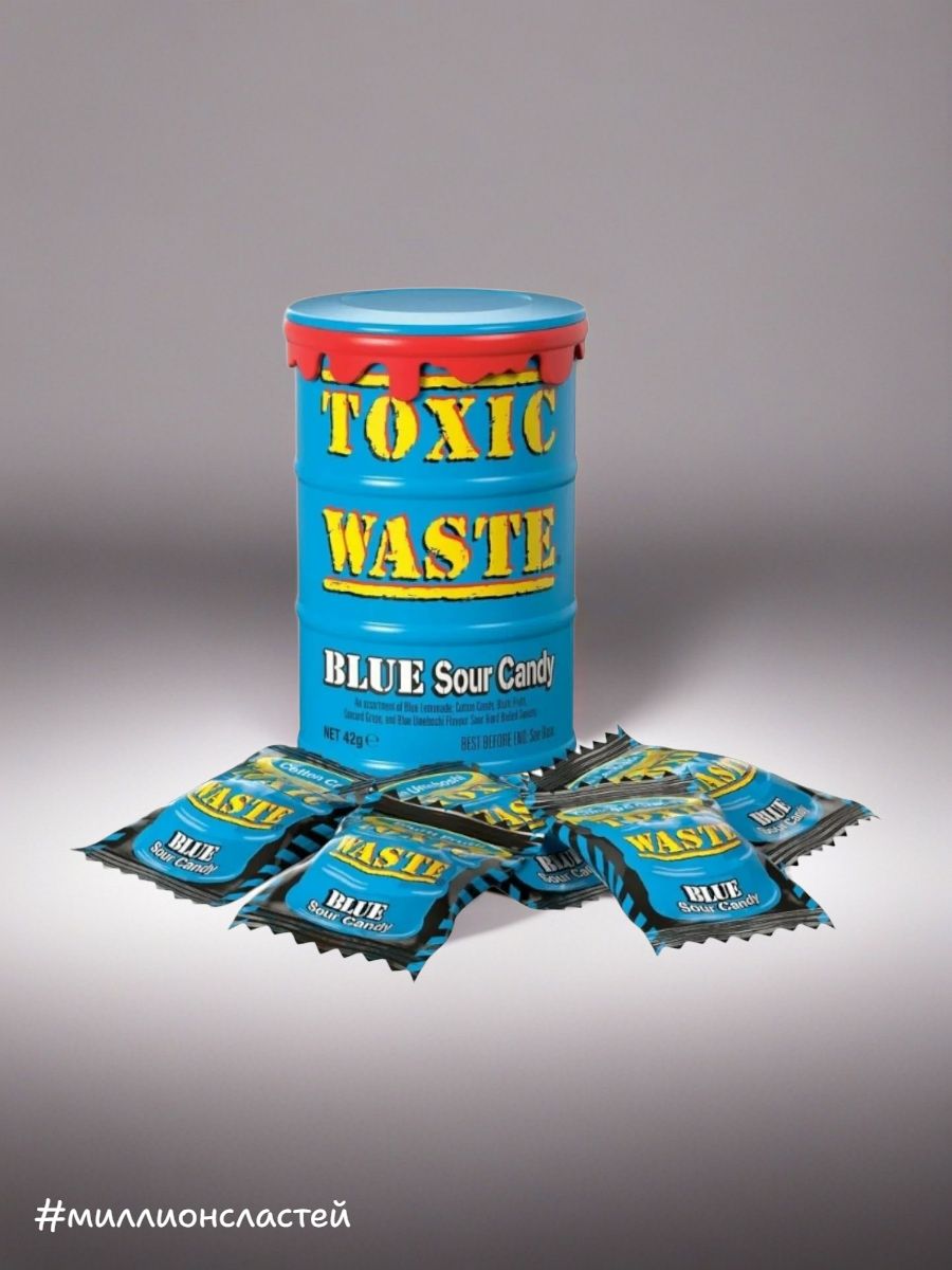 Леденцы очень кислые Toxic Waste Blue Sour Candy, голубая бочка, 42 гр. (Великобритания)