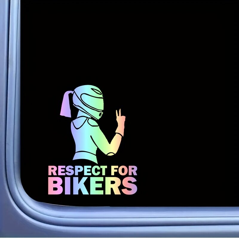 Автомобильные наклейки «Девушка на мотоцикле» с надписью RESPECT for BIKERS, 2 шт, размер 15×11 см, лазерный цвет
