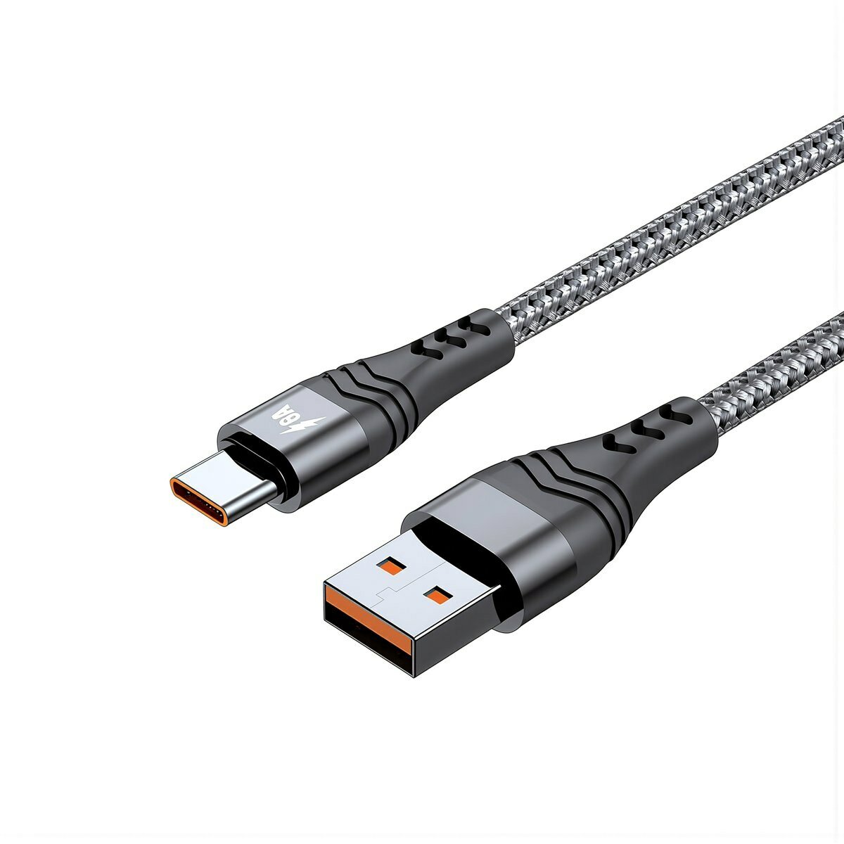 Кабель для зарядки длина 3 метра серый нейлоновый плетеный USB Type-C 6А 66Вт быстрая зарядка передача данных совместимость с гаджетами на платформе Андроид, 1 м черный кабель USB Type-C 6А