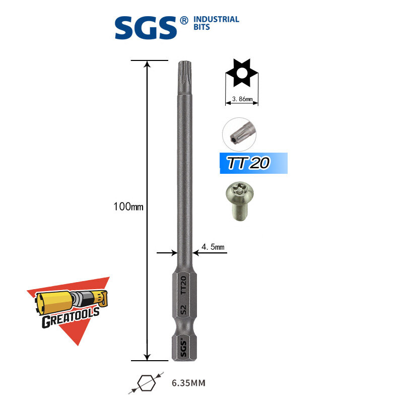 Бита намагниченная TORX TT20х100мм (с отверстием) сталь S2 SGS