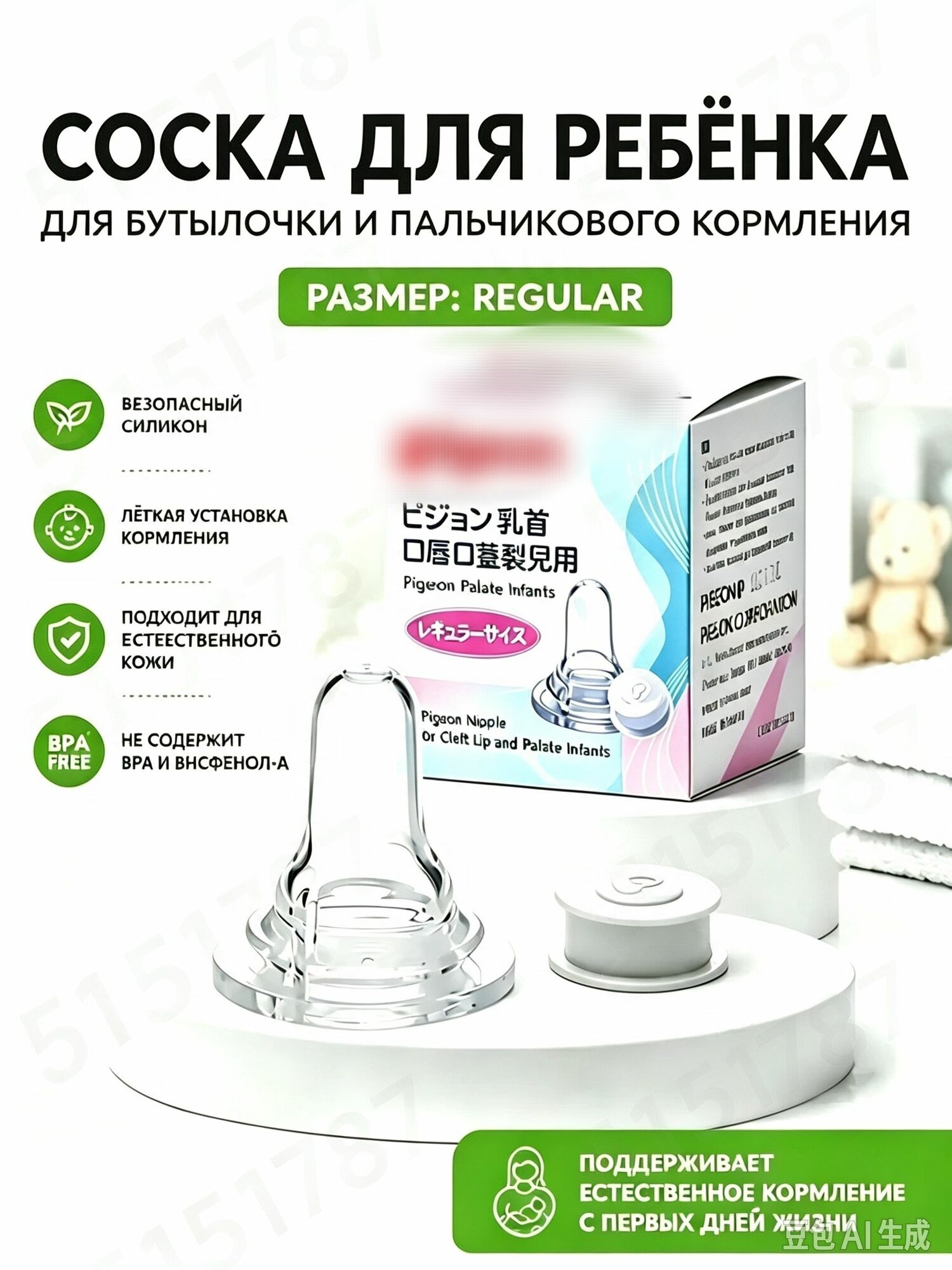 Соска R для детей с расщелиной неба или губы, совместима с Pigeon, Regular, силикон без BPA