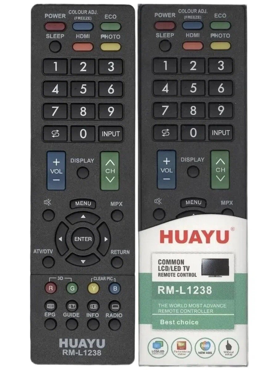 Пульт HUAYU универсальный для телевизора SHARP RM-L1238, Цвет Черный матовый