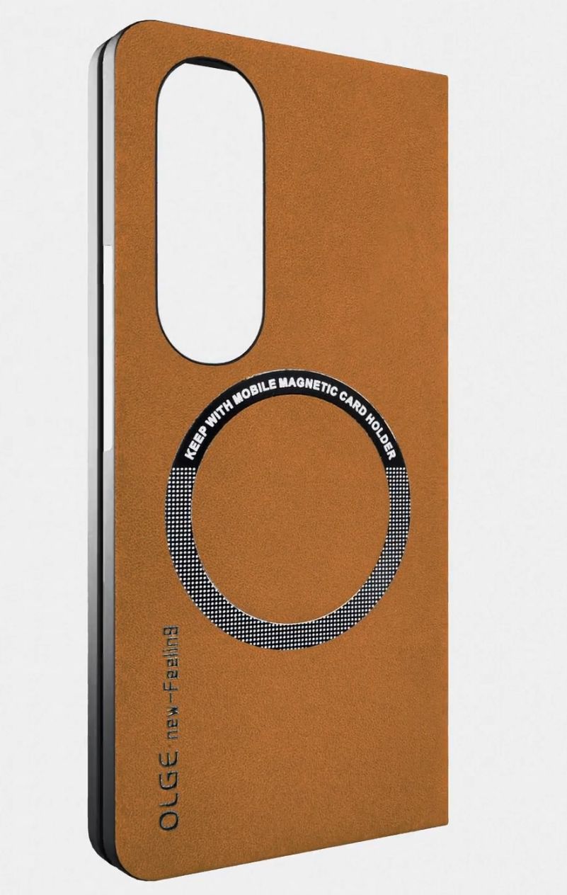 Чехол на Samsung Galaxy Z Fold 4 MagSafe на Самсунг Галакси Зет Фолд 4 защитная кожаная накладка с магнитом (коричневый)