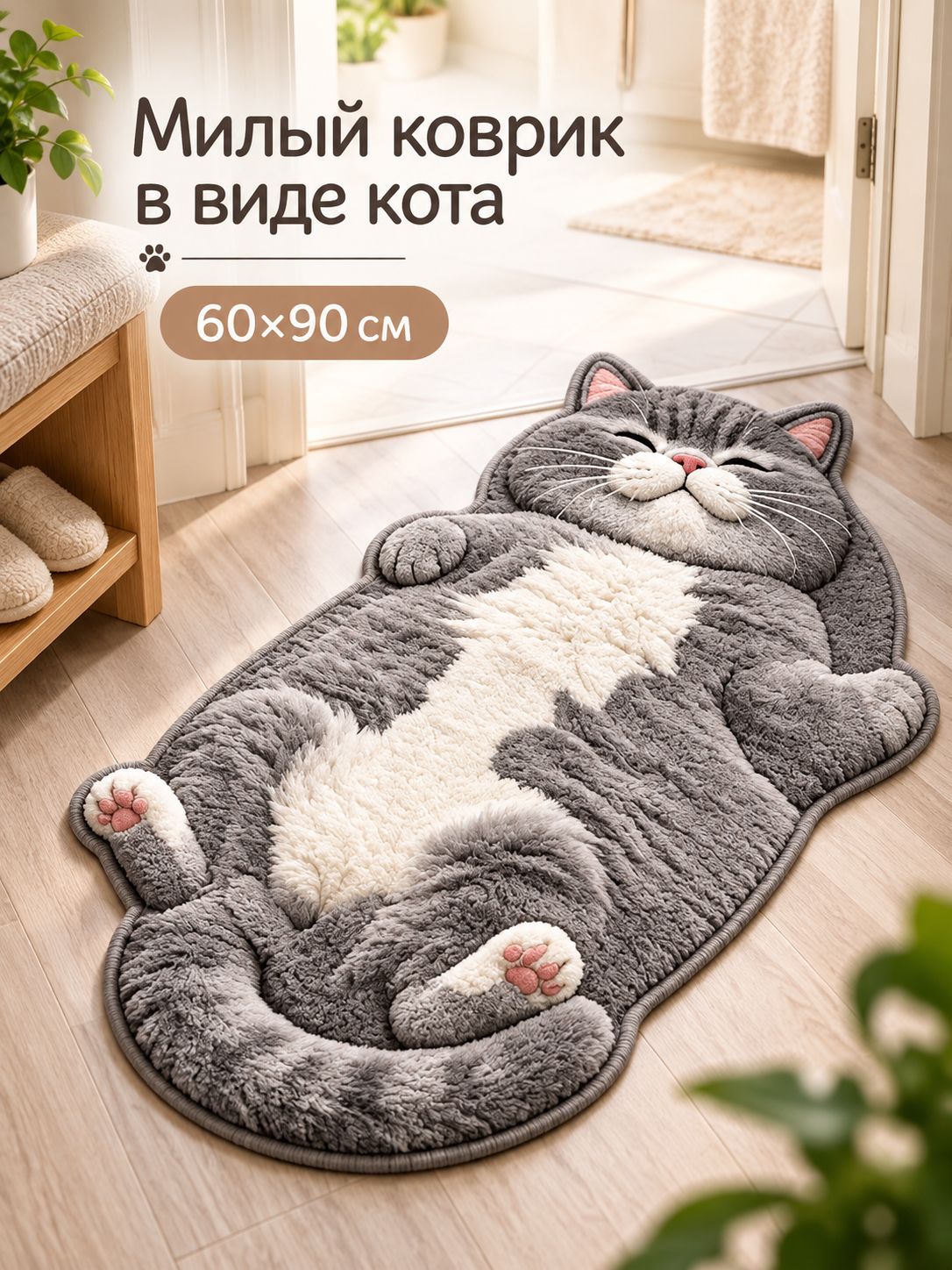 Коврик для ванной 60x90 см 2 мм 3d-эффект светло-серый
