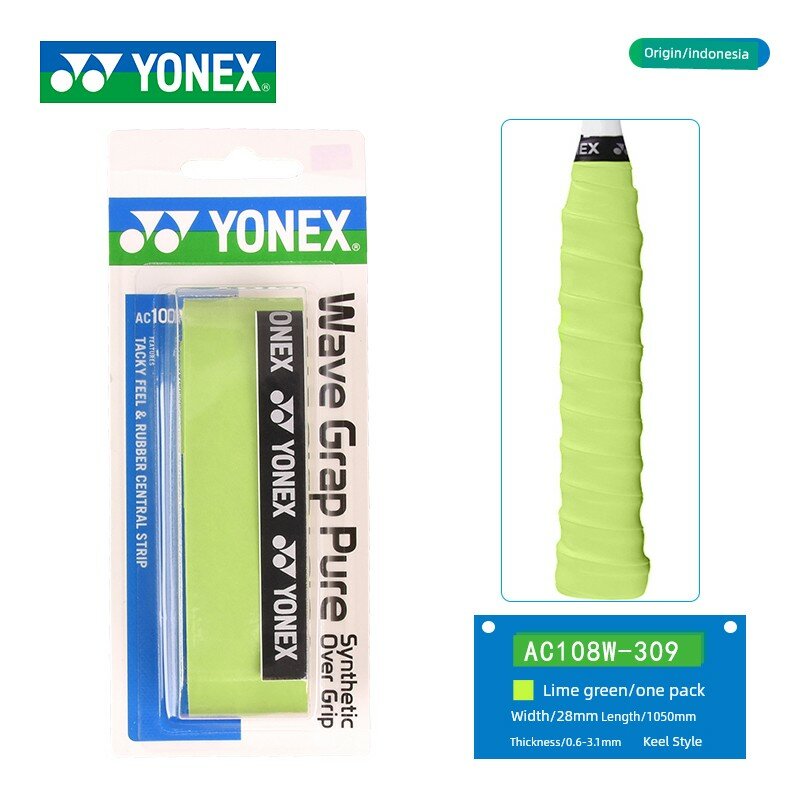 YONEX AC108WEX Лента для ракетки бадминтона с костяной структурой, лимонно-зеленый, 1 рулон