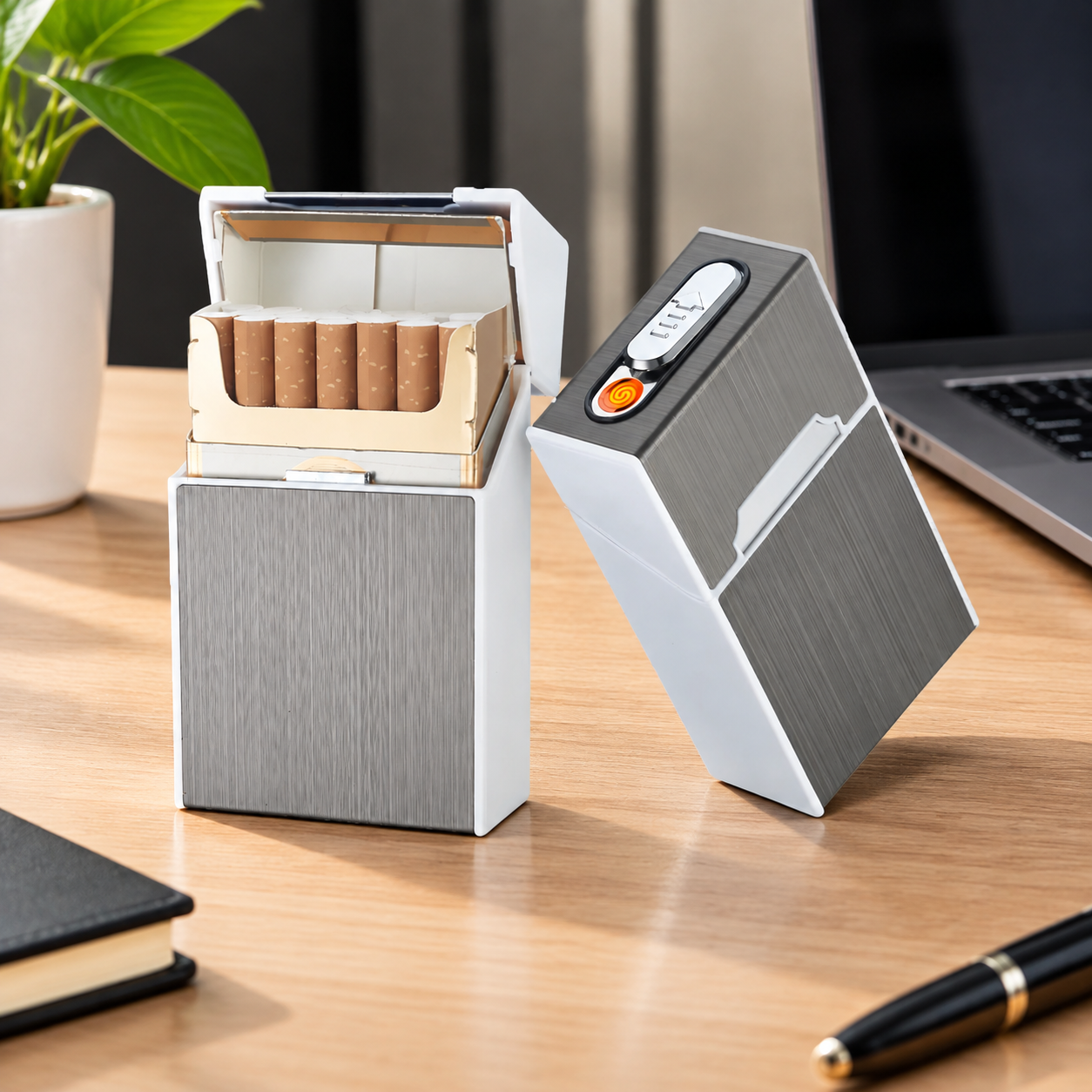 Портсигар металлический с USB зажигалкой, на магните, цвет серебро, 10х6х3 см, FatCat (Цвет товара: серебристый; Объем: 0.18 л)