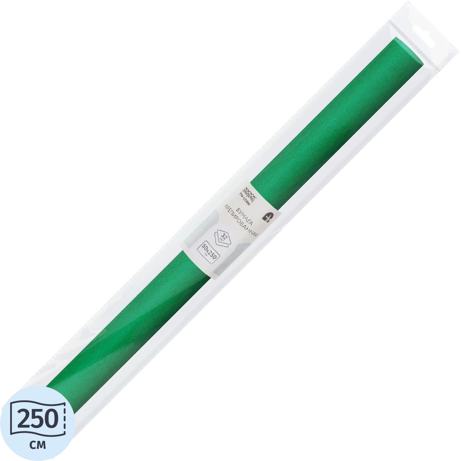 Три совы Бумага крепированная Три совы 50 см x 2.5 м 32 г/кв. м зелёная
