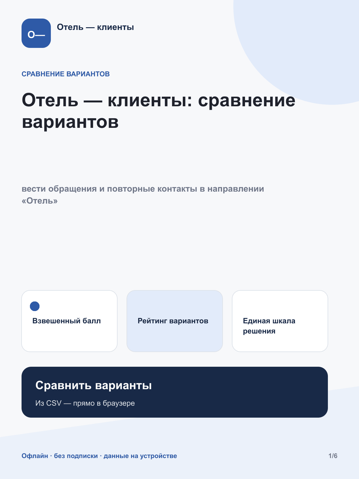 Отель — клиенты: сравнение вариантов