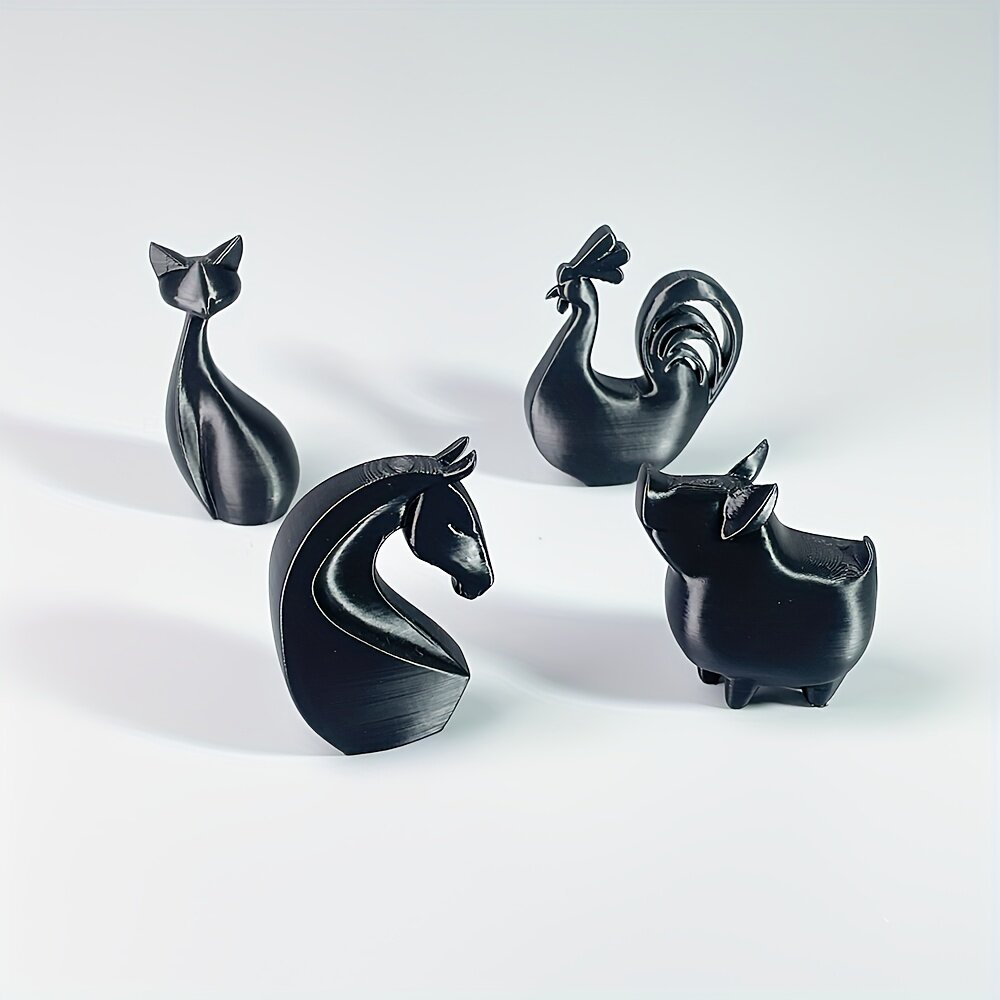 Абстрактные фигурки животных (лошадь, курица, кошка, свинья), 4 шт, чёрные, PLA пластик, декор для интерьера