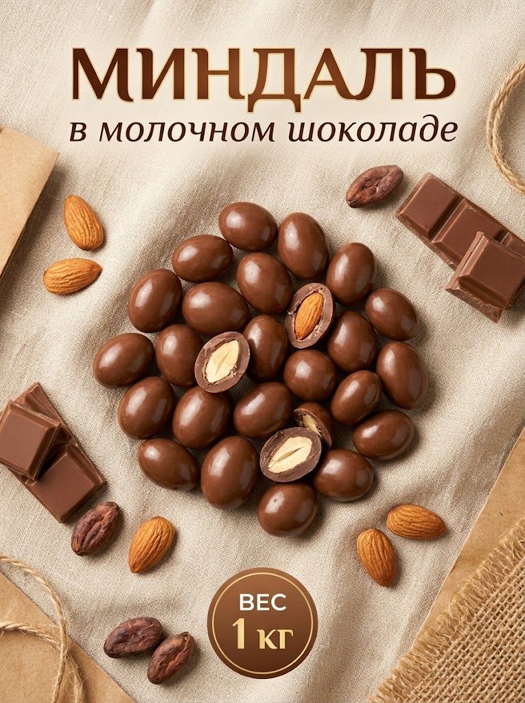Миндаль в молочной шоколадной глазури, 1кг Россия