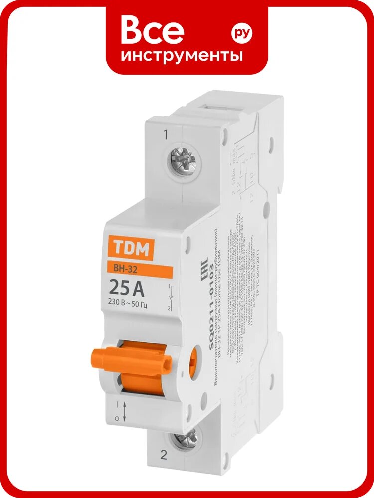 Выключатель нагрузки TDM ELECTRIC (мини-рубильник) ВН-32 1P 25A Home Use SQ0211-0103