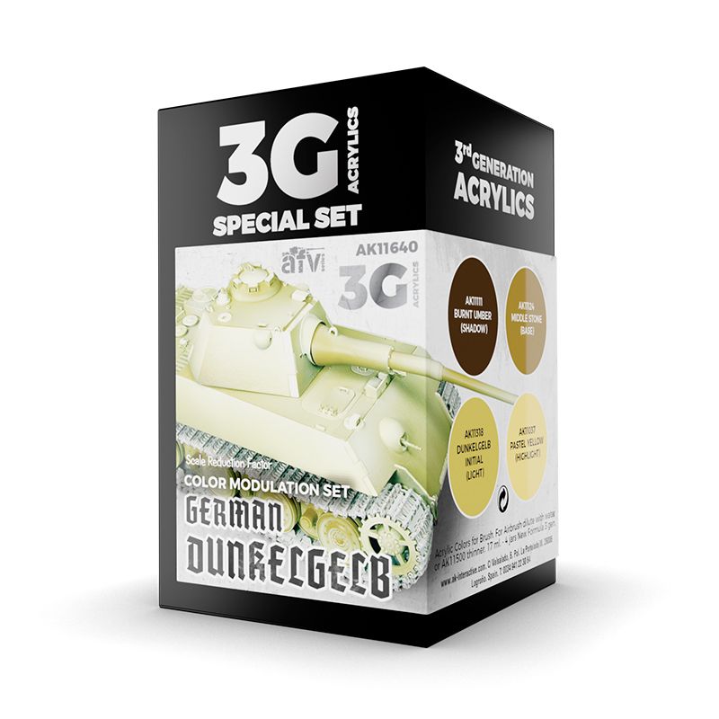 Набор красок AK Interactive - German Dunkelgelb Modulation Set 3G, 4 краски