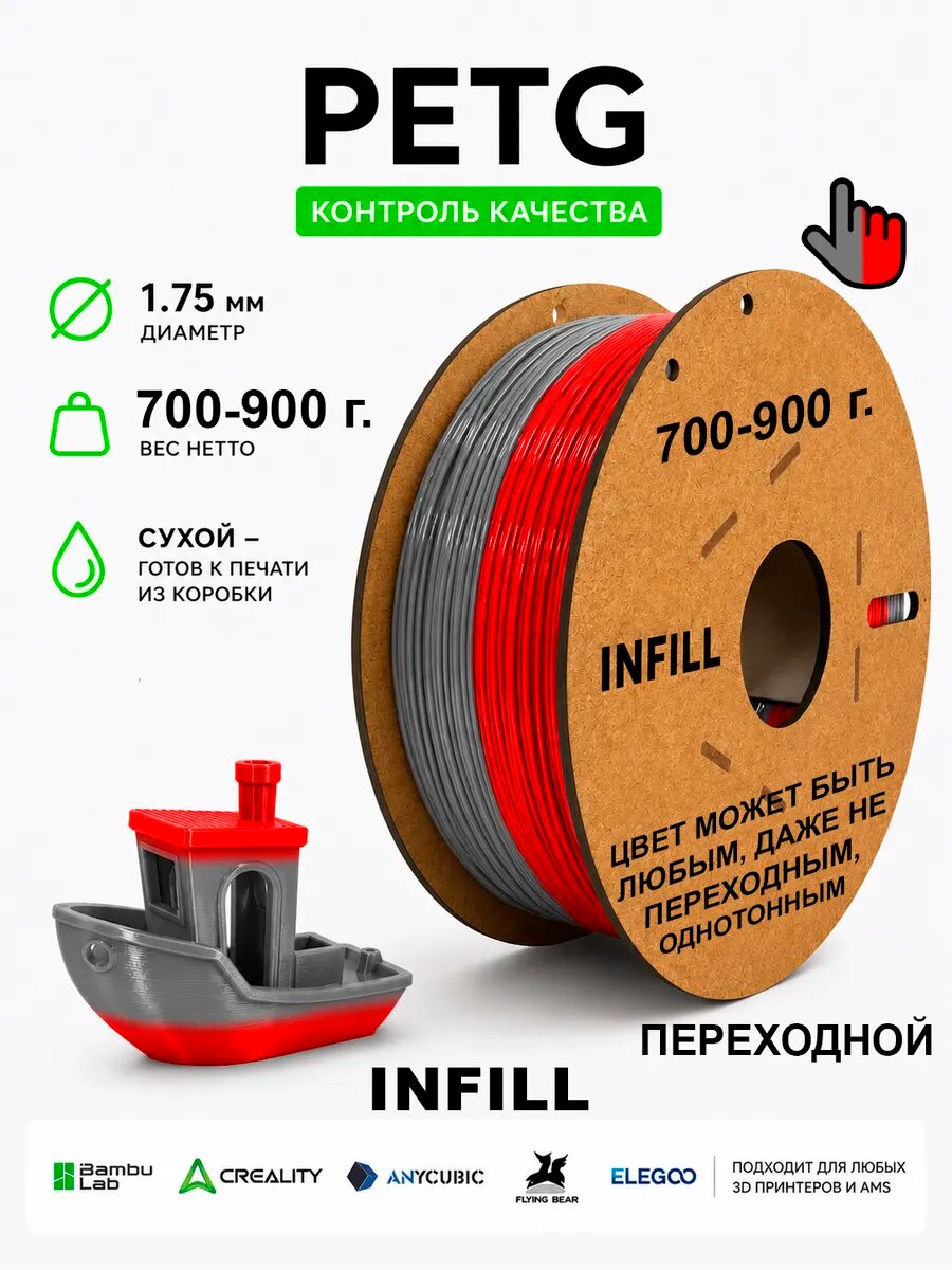 PETG филамент для 3D принтера 1.75 мм 700-900 г. Переходной